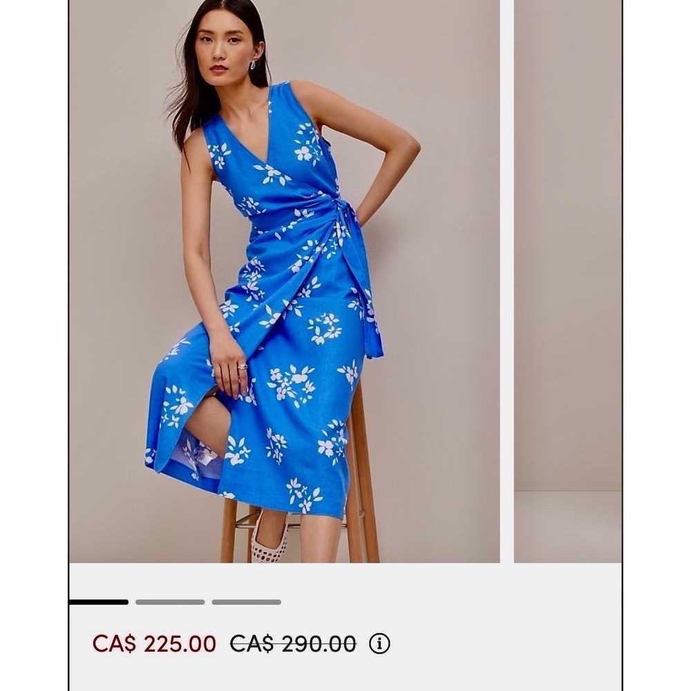 Ann Taylor Maritime Blue White Floral Linen Blend Wrap Maxi Dress Size 12/L - Picture 11 of 11